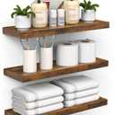 KLUVIS Bathroom Floating Shelves for Wall - Shelf Over Toilet Storage Small Farmhouse Decor Shelves (15.7 inch, Set of 3, Rustic Brown)