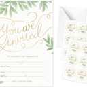 Rileys & Co 50 Pack Wedding Invitation Cards with Envelopes, Bonus Stickers Included, Gold Foil Print & Leaf Design, 5"x7", Wedding Invitations with Envelopes and RSVP Cards, Wedding Invitation Kit
