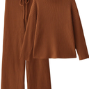 LILLUSORY Women's 2 Piece Outfits Turtleneck Sweaters Lounge Set and Wide Leg Pants Cozy Knit Sweatsuit Sets XL
