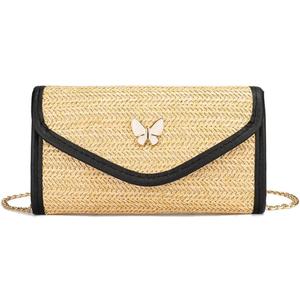 XFSRG Women's Summer Beach Crossbody Bag with Chain in Summer Straw Shoulder Bags Classic Bohemian for Party and Travel
