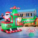 8.5 FT Long Christmas Inflatable Airplane Outdoor Decorations, Blow Up Santa Claus Helicopter with LED Lights, Christmas Santa and Reindeer Flying Airplane for Xmas Decor, Lawn, Yard Holiday Party