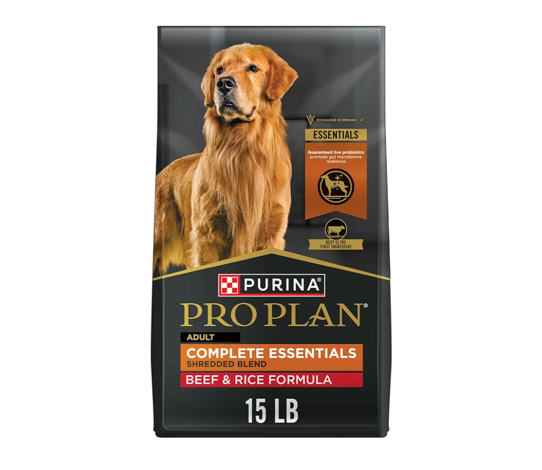 Purina Pro Plan Complete Essentials Shredded Blend Beef and Rice Dog Food Dry Formula with Probiotics for Dogs - 15 lb. Bag