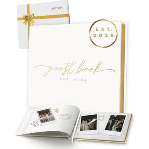 Est. 2026 Elegant Guest Book with 100 Blank Pages — Linen Gold-Foiled Guestbook to Sign for Special Events: Wedding, Baby Shower, Birthday Party — Hardcover Guest Book to Insert Photos & Polaroids
