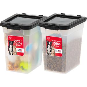 IRIS USA Airtight Dog Food Storage Container, Up to 10 lbs Each, 2 Pack, for Dog Cat Bird and Other Pet Food Storage Bin, Keep Fresh, Translucent Body, BPA Free, Clear/Black