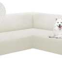 HDCAXKJ Corner Sectional Couch Cover Stretch L Shape Sofa Cover Thick Jacquard Sofa Slipcover Non Slip U Shaped Couch Cover for Sectional Sofa Pets Living Room Furniture Protector (Ivory, Large)