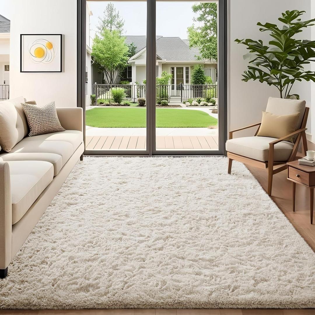 Ophanie 5x7 Area Rugs for Living Room Ivory, Fluffy Shag Large Fuzzy Plush Soft Rug, Shaggy Floor Big Carpets for Bedroom Nursery, Kids Home Decor Aesthetic