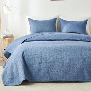 Bedding Set,Bluish Grey Ultrasonic Set,Lightweight Soft Bedspread Coverlet,Modern Style Coin Pattern Bed Cover for All Seasons,3 Piece(1 Quilt,2 Pillow Shams)
Pillow 40"x23", Duvet 106"x96"