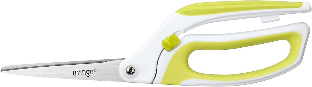 LIVINGO 10" Spring Action Fabric Scissors, Professional Sewing Scissors for Tailor Dressmaker, Spring Loaded Heavy Duty Fabric Shears for Crafting with Comfort Handle, All purpose(Green/White)