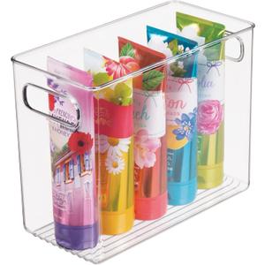 mDesign Tall Modern Stackable Plastic Storage Organizer Bin Basket with Handles for Bathroom Vanity Organization - Shelf, Cubby, Cabinet, or Closet Organizing Decor - Ligne Collection - Clear (10 x 5 x 8 (Pack of 1))