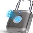 Pothunder Fingerprint Smart Padlock Lock, Biometric Metal Keyless Thumbprint Lock, Waterproof, USB Rechargeable, for Gym Locker, School Locker, Luggage, Backpack, Suitcase(Gray) (Gold)