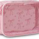 DYSHAYEN Clear Makeup Bag for Women Girls Small Travel Pink Bow Cosmetic Bag Cute Makeup Pouch for Purse Birthday Gifts for Girlfriend Mom Bridesmaid (Pink Bow C)