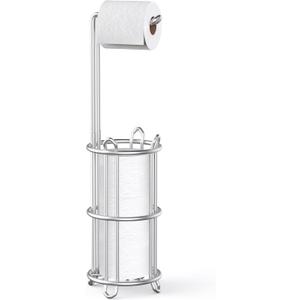 Meangood Toilet Paper Holder Stand and Tissue Paper Roll Dispenser for 4 Mega Rolls, Bathroom Free Standing Tissue Roll Storage Holder Rack, Metal Wire Silver