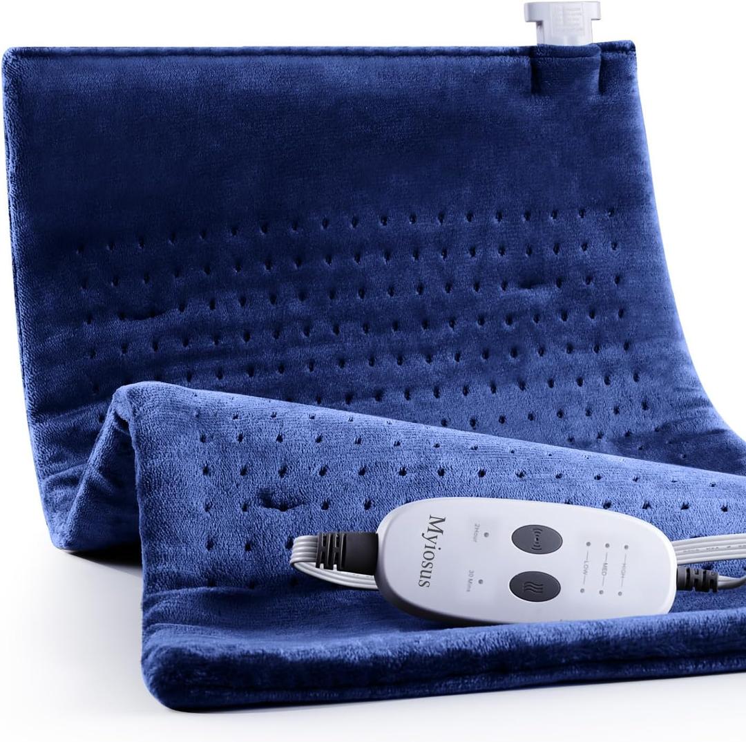 Massaging Weighted Heating Pad for Back Pain Relief, Heating Pads for Neck, Shoulder, Cramp, Portable Heated Pad with 3 Heat Settings & 6 Massage, 18 Relaxing Combinations, Auto Off, 20"x24", Dark Blue