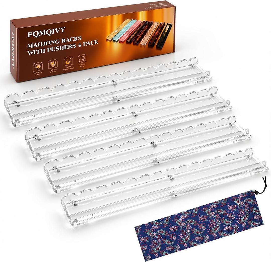 20 Inch Acrylic Mahjong Racks with Pushers 4PCS, Clear