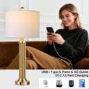 28" Tall Modern Table Lamps Set of 2 with USB C+A Ports and AC Outlet, 3 Way Touch Metal Bedside Lamps for Bedroom, Gold Nightstand Lamps for Living Room