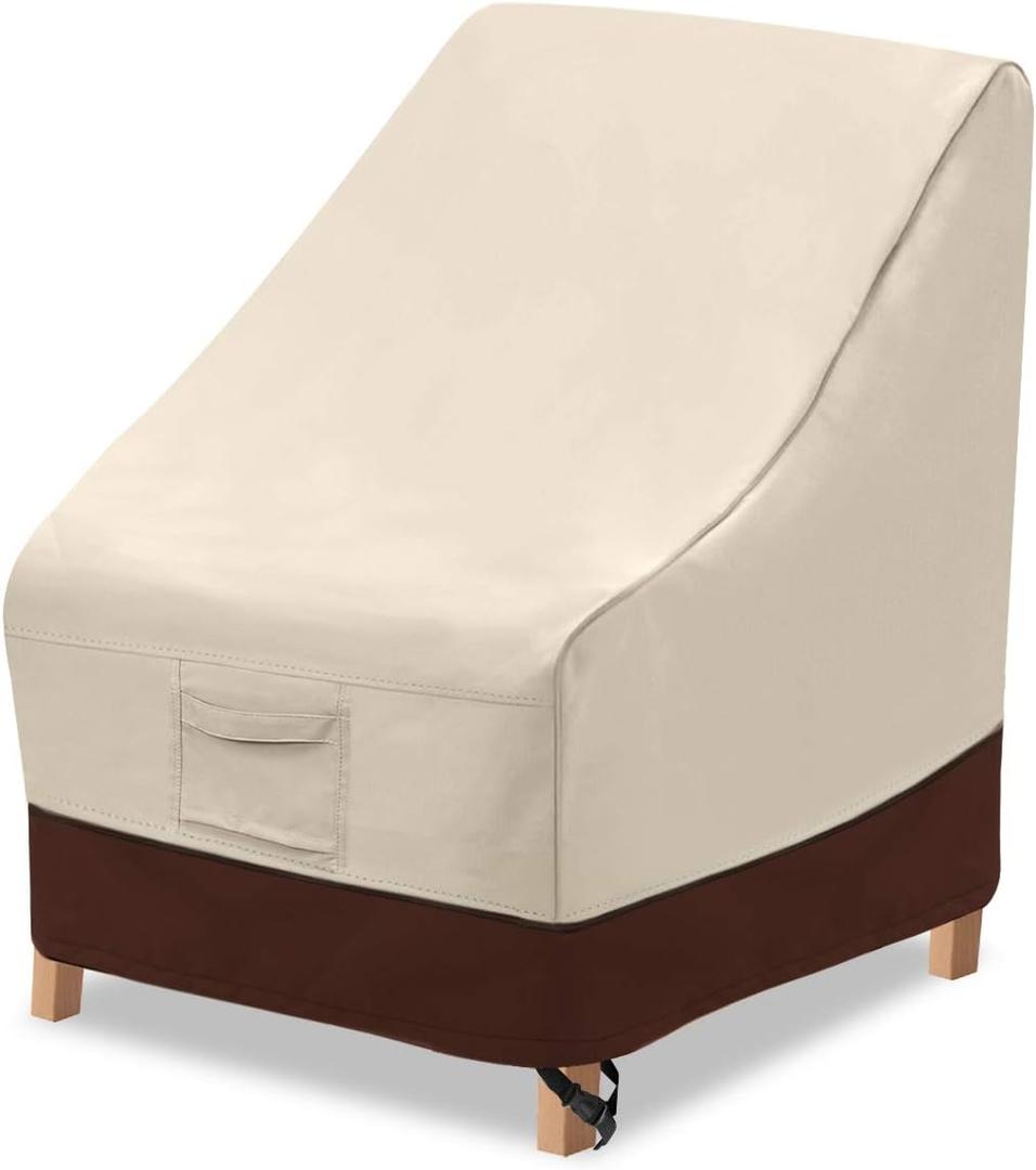 Vailge High Back Patio Chair Cover,Waterproof Outdoor Chair Covers,600D Heavy Duty Dining Cahir High-Back Chair Lawn Patio Furniture Cover - 35 L x 28W x 35" H , Beige & Brown (1 Pack)