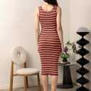 SUNNYBUY Women's Striped Maternity Dress Summer Tank Bodycon Dresses Knit Slit Pregnancy Clothes (Large, Brick Red-cream Stripe)