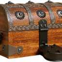 T one woods Wooden treasure chest box (Free lock included) | treasure chest for kids prizes | vintage keepsake box for table dcor | pirate accessories | gift for kids (small)