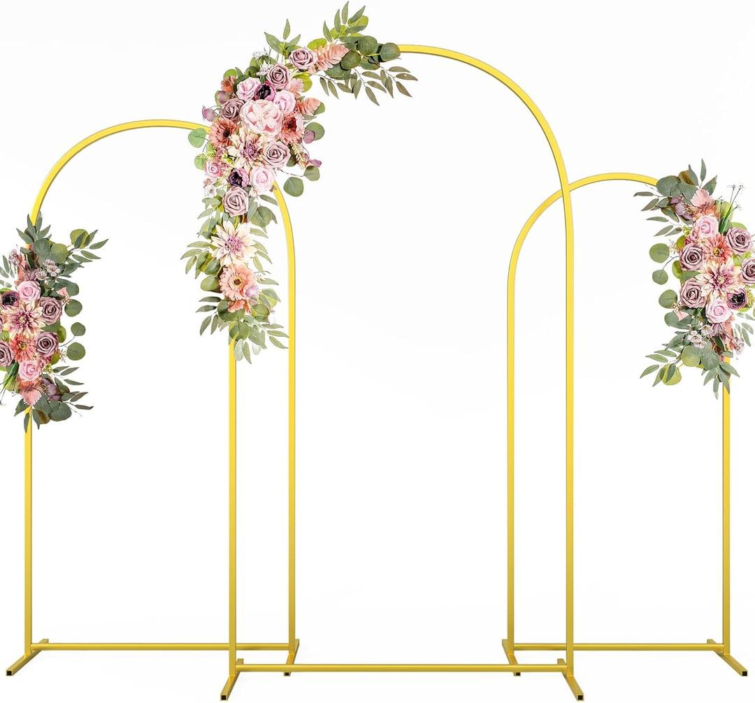 Metal Arch Backdrop Stand Wedding Arch frame Set of 3 (7.2FT,6.6FT,6FT) Gold Backdrop Arch Stand for Wedding Ceremony Birthday Party Baby Shower Graduation Ceremony Decoration