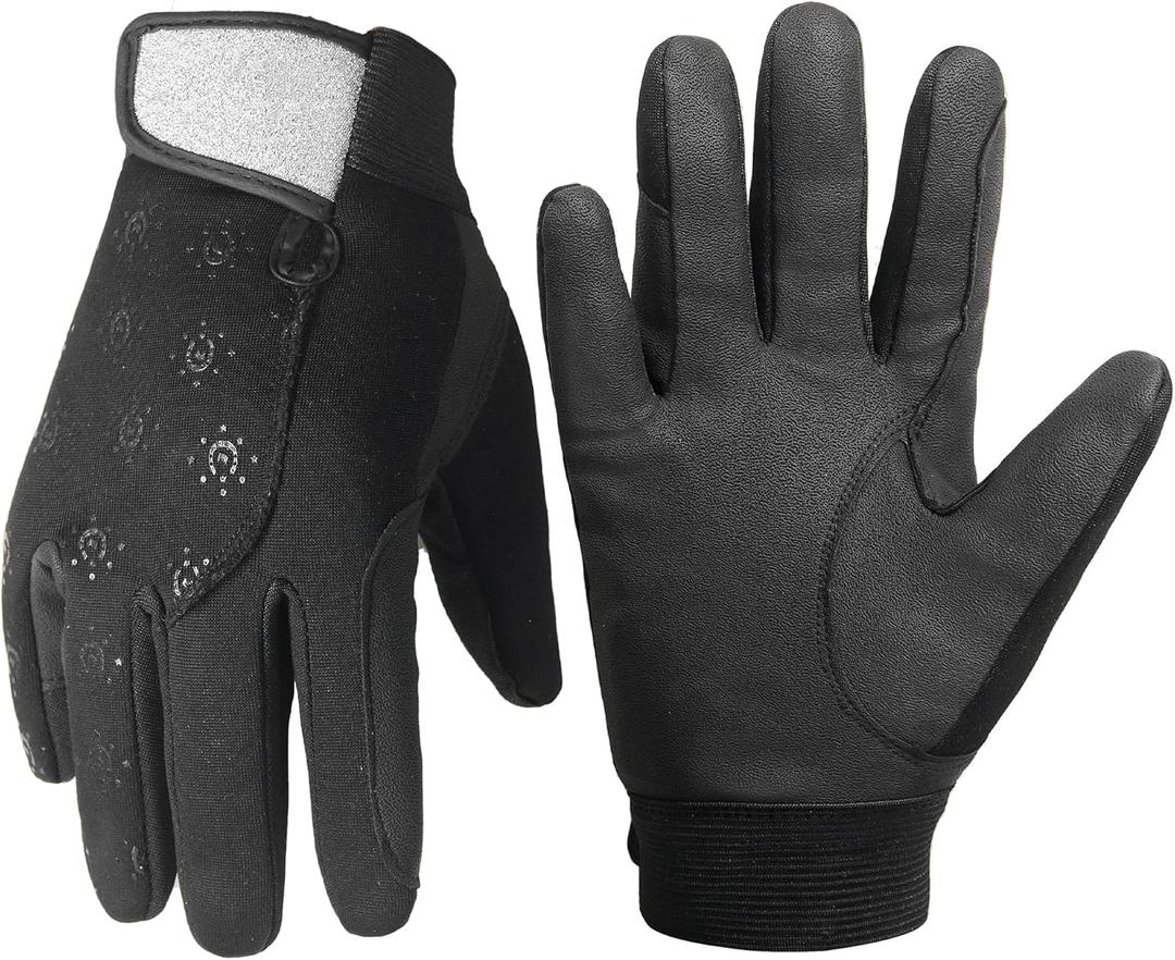 HANDALNDY Horse Riding Gloves, Equestrian Gloves Adult Kids for Girls Boys, Durable Comfortable Grip (Large(Age 8-11), Kids Black)