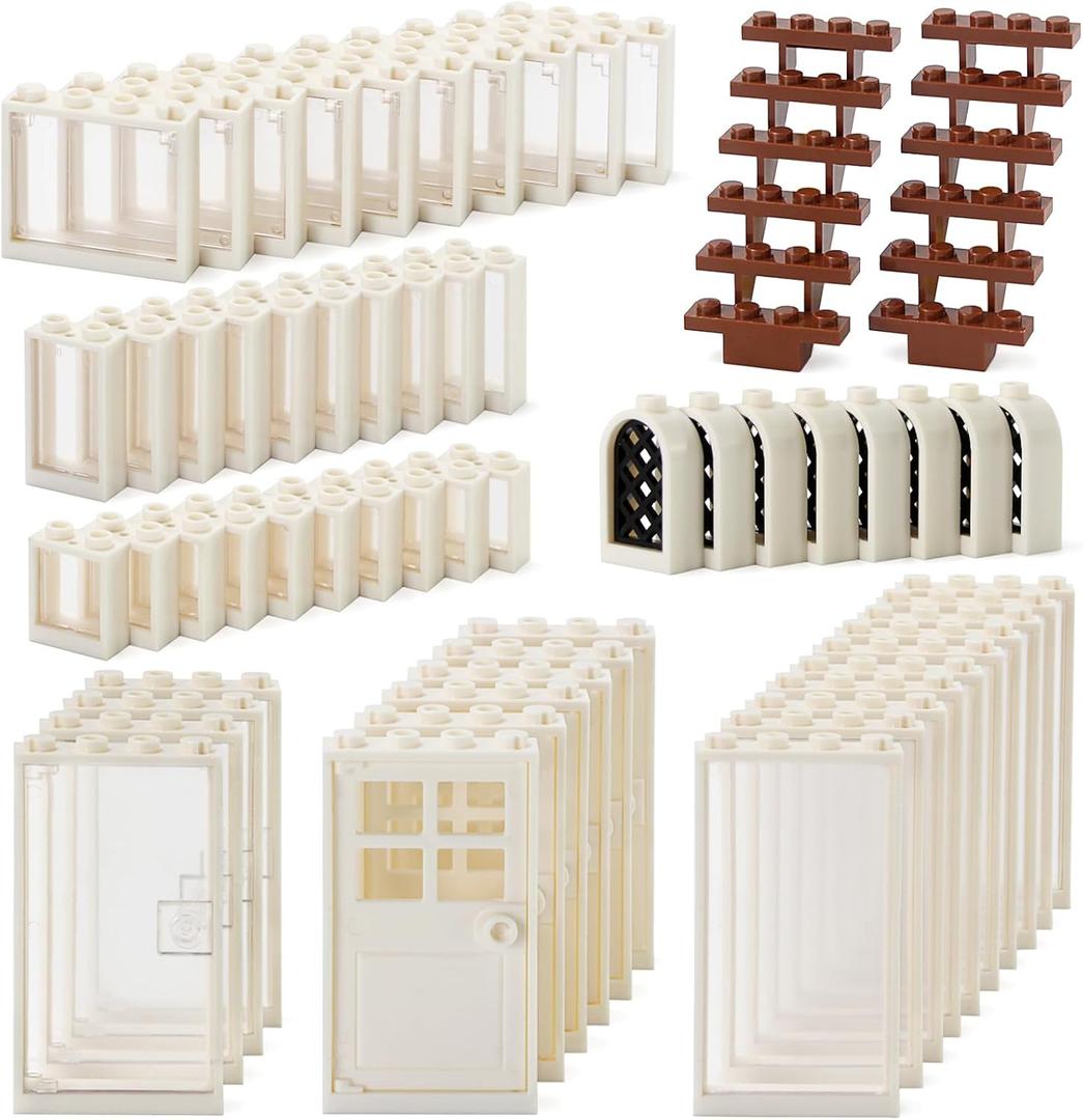 Feleph Windows and Doors Bricks Set House Accessories MOC Building Block Kit 118 Pieces and Parts Compatible with Major Brand (White)
