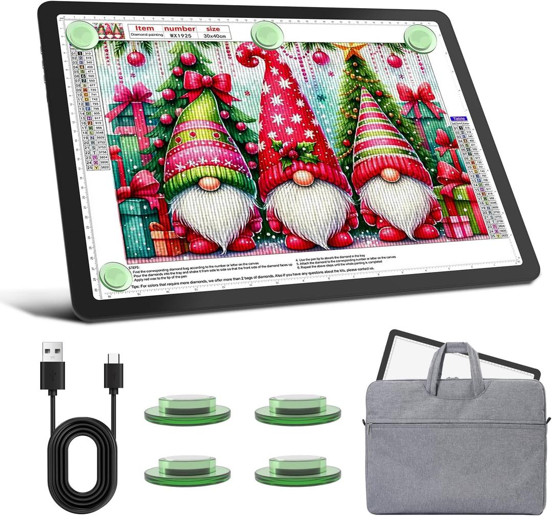 Rechargeable A3 Diamond Art Light Board with Carry Bag, 5600 Lux Tracing Light Box with Side Physical Buttons, 3 Colors & 6 Levels of Brightness, LED Light Pad for Diamond Painting, Weeding Vinyl