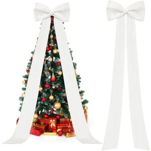118x28 Inch Extra Large Valentine's Day Tree Topper Bow Wedding Giant Satin Bow Decoration with Long Streamers Huge Oversized Topper Decor for Tree Holiday Party Door Wall(White,Satin)
