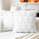 OTOSTAR Set of 2 Ghost Pillow Covers Halloween Throw Pillow Covers for Sofa Couch Bed Living Room Soft Plush Short Wool Velvet Farmhouse Throw Pillow Covers for Thanksgiving Pure White 12x20 Inch