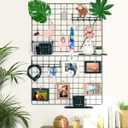 PAMANO Wall Photo Grid Shelf, Wall Hanging Ins Art Display Grid Panel for Decor & Storage, Metal Wire Notice & Memo Board, Mesh Tool Organiser Frame 2 Pcs (Black, 25.6 x 17.7 inches)