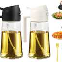 2pcs Oil Sprayer for Cooking, 16oz/470ml Oil Dispenser for Kitchen, 2 in 1 Olive Oil Dispenser Bottle for Kitchen Gadgets, Air Fryer, Salad, BBQ (Black, Ivory)