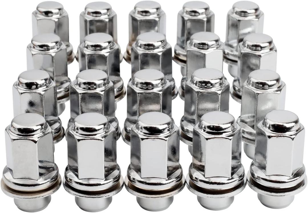 Set of 20, 14x1.5mm OEM Style Factory 1.85 Inch 7/8 22mm Hex Mag Washer Lug Nuts Compatible with Sequoia Landcruiser Tundra Lexus LX (Chrome)