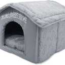 Best Pet Supplies Cat Bed for Indoor Cat, Domed Tent House with Removable Pillow, Covered Cat Cave for Small Dog, Puppies and All Breeds of Cats - Silver w/ Bones, 16 x 16 x H:14"
