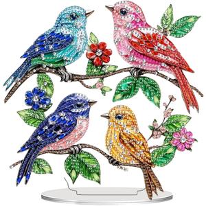 Bimkole Tabletop Diamond Art Kits for Adults Bird, DIY 5D Special Shaped Rhinestone Desk Placement Ornament, Home Office Decor Stand Up Gem Diamond Painting Craft Kit Branches 7.87x7.87inch