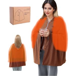 Cordless Portable Electric Heating Blanket, Battery Heated Wearable Shawl Wrap Blanket for Car, Camping, Home, Office, Wireless USB Zipper Heated Warming Shawl Poncho Cape Washable (Brown)