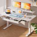 COMHOMA Electric Standing Desk with Drawers, 48 x 24'' Sit Stand up Desk with Monitor Stand, Laptop Stand, Height Adjustable Ergonomic Home Office Computer Desk with Memory Preset Controller (Ivory White)