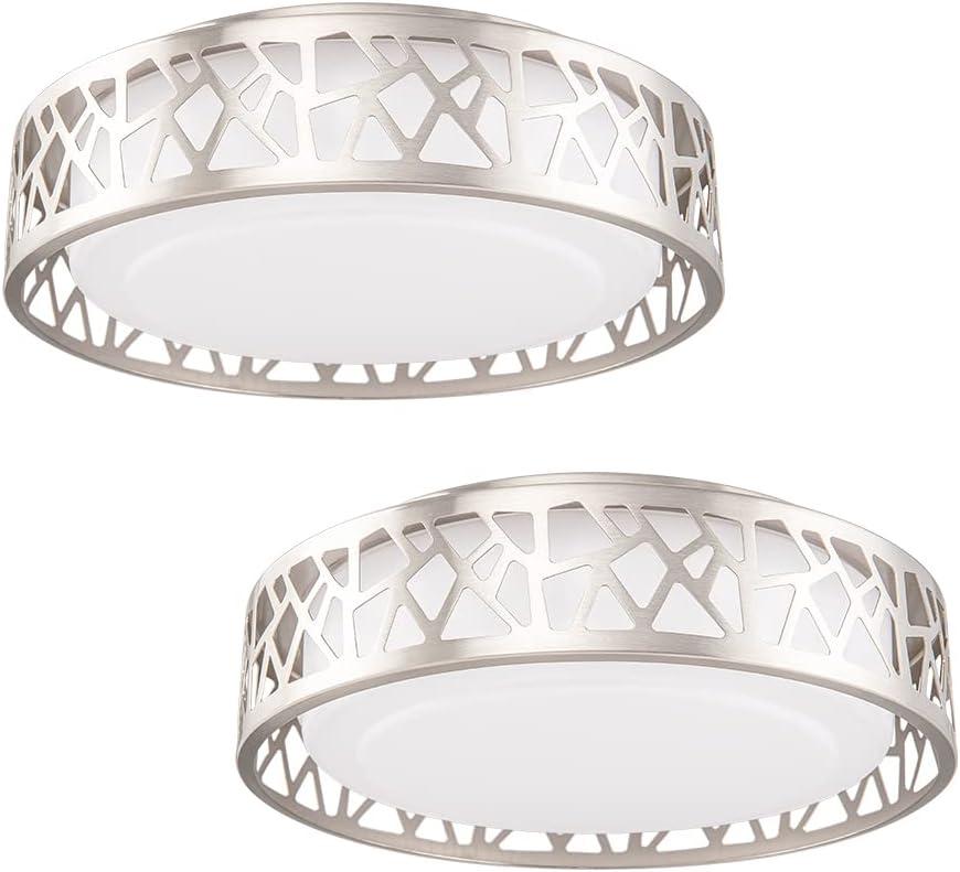 Flush Mount Ceiling Light, 12 Inch Dimmable LED Hallway Light Fixtures Ceiling, 15W 1100 Lumens 3000K Warm White, ETL Listed,Brush Nickel Fihished,Metal Body and Acrylic Lampshade