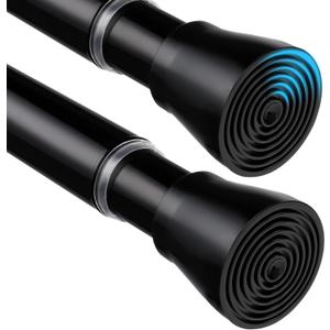 MEXAU 2 Pack Black Shower Curtain Rod 45 To 77 Inch Tension Shower Rod For Bathroom 7/8" Adjustable Spring Curtain Rod No Drilling Black Spring Rod Tension Curtain Rods for Windows Doorway Closet