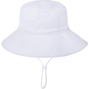 Baby Sun Hat Adjustable Cap Toddler Beach Summer Hats UPF 50+ for Baby Girl Boy(0-6 Months), White