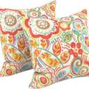 LVTXIII 2 Pack Outdoor Throw Pillow Covers for Patio Furniture, 16x16 Inch Square Pillow Case, Water-Repellent Cushion Covers for Garden, Porch, Sofa, Flower Multi