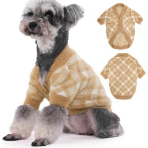 Deluxe Dog & Cat Winter Clothes - Thermal Knit Sweater & Jacket for XXS XS Small Dogs Boy and Girl - Stretchy Pet Apparel, Puppy Outfits - Soft Warm Dog Coat (Camel, Small)