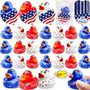 24 Pack 2'' Patriotic Rubber Ducks with Cards 4th of July Party Favors 250th Anniversary Baby Bath Toys Mini Duck Squeeze Squeak Summer Beach Pool Fourth July Supplies Red White Blue Gift Memorial Day