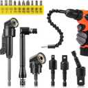 Right Angle Drill Adaptor,360 Rotatable 1/4 3/8 1/2" Impact Grade Socket Adapter Set,4-in-1 Impact Drill Bit Extension,105 Degree Right Angle Drill Attachment Sets for Household Workplace