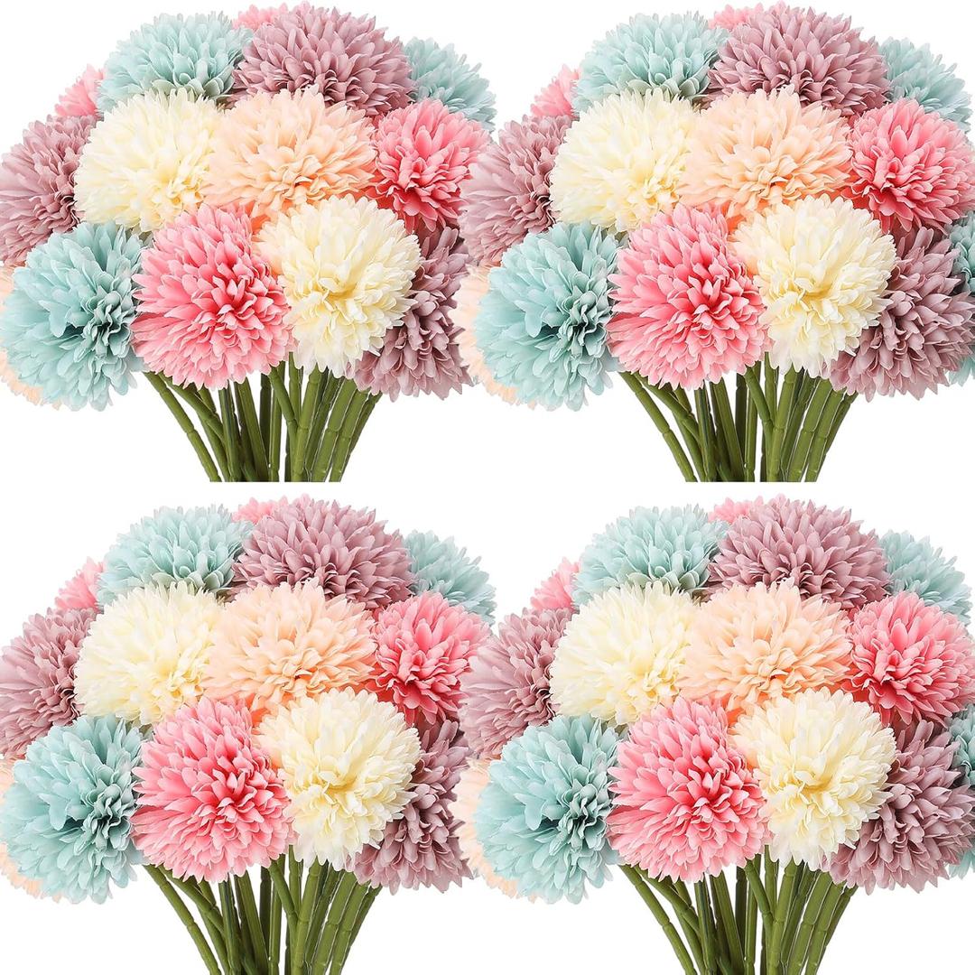 Tigeen 50 Pcs Artificial Flowers Chrysanthemum Ball Fake Flowers Lifelike Artificial Chrysanthemum Ball for DIY Wedding Bouquets Bridal Shower Table Centerpieces Home Kitchen Garden (Multi Colors)