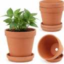 Riseuvo 6 Inch Terracotta Pots with Saucers 4 Pack Medium Clay Flower Pots with Drainage HoleClay Pot for Succulents, Cactus and Indoor Plants, Wedding Favors