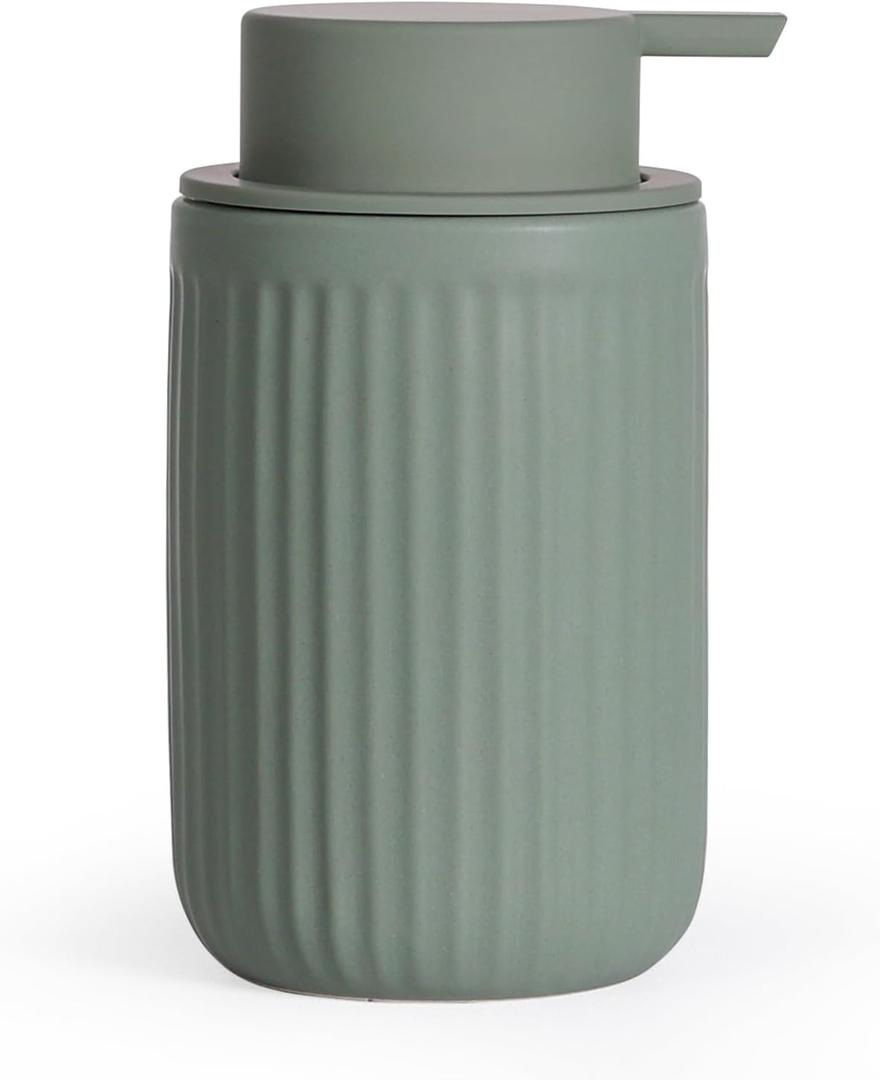 INGOFIN Ceramic Lotion Dispenser - 12oz Refillable Hand Soap Dispenser Bathroom, Modern Liquid Soap Dispenser with Pump, Dish Dispenser for Kitchen, Sage Green