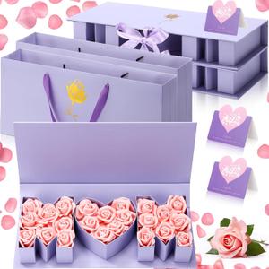 Ctosree 2 Sets Mother's Day Mom Flower Gift Box with 18'' x 7.7'' x 2.7'' Empty MOM Letter Shaped Box Gift Bags Greeting Cards for Mother's Day Birthday Flower and Arrangements(Purple)