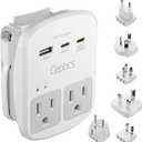 Ceptics 35W Universal Travel Adapter Kit  2 USA sockets, USB-A, USBC, 1x PD 35W USB-C and USBC Cable, Surge Protected, Plugs for EU, UK, China, AU, Japan - for Laptop, Phone, Camera-ETL Tested