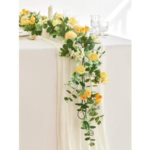 MISSPIN 5.9Ft Eucalyptus Garland with Flowers, Artificial Fake Flower Greenery Spring Garland for Baby Shower Wedding Mantle Table Centerpiece Spring Decor (Yellow)