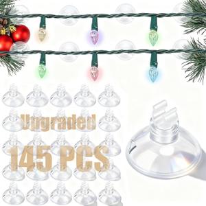 145 PCS Clear Christmas Light Suction Cup Clips  Strong Window Hooks for Holiday Lights, Rope Lights & String Decorations  Indoor Outdoor Light Holders for Glass, Mirror, Metal & Smooth Surfaces