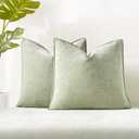 JUSPURBET Light Green Decorative Pillow Covers 26x26 Set of 2 Throw Pillow Covers for Couch Sofa Bed Cozy Chenille Cushion Covers Cases with Hidden Zipper for Living Room Home Decor